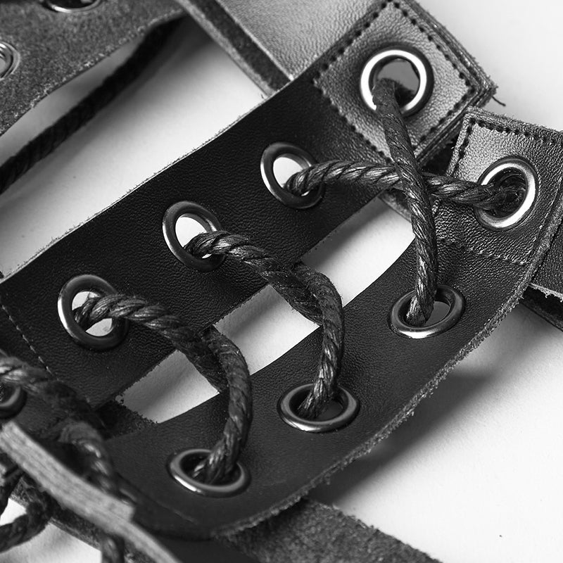 S-218 Leather Military Uniform Serial Set Punk Accessories With Eyelet Drawstring - Image 4