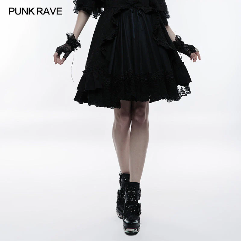 WLQ-082 Lolita Bubble Jacquard Gothic Skirt With Ribbon