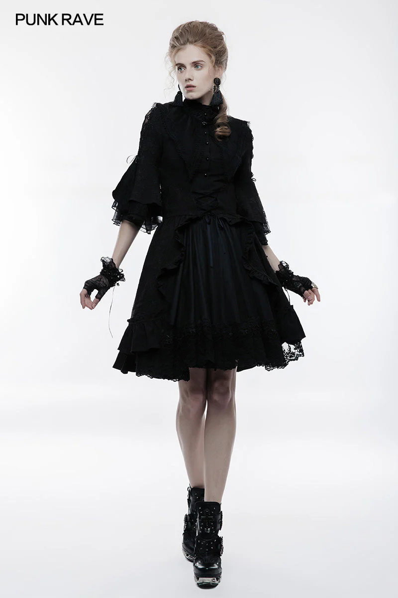 WLQ-082 Lolita Bubble Jacquard Gothic Skirt With Ribbon - Image 4