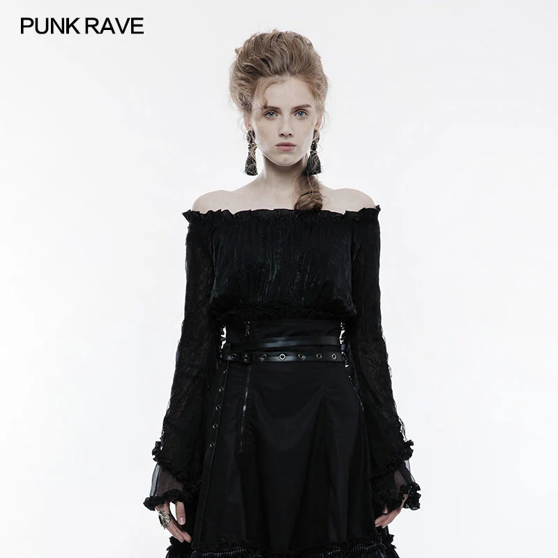 WLT-010 Lolita Horizontal Neck Gothic T-shirt For Women
