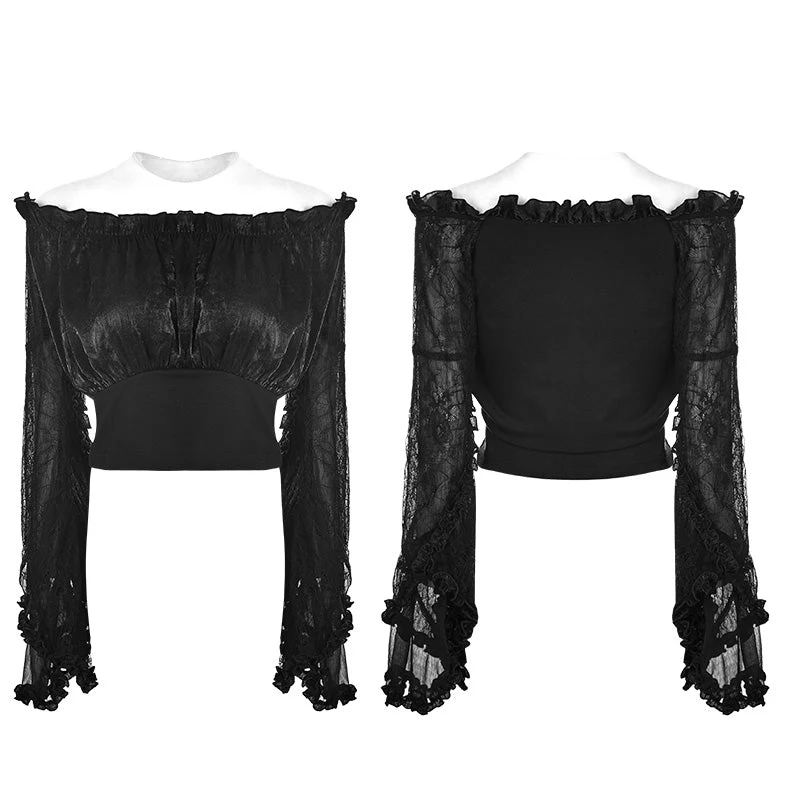 WLT-010 Lolita Horizontal Neck Gothic T-shirt For Women - Image 3