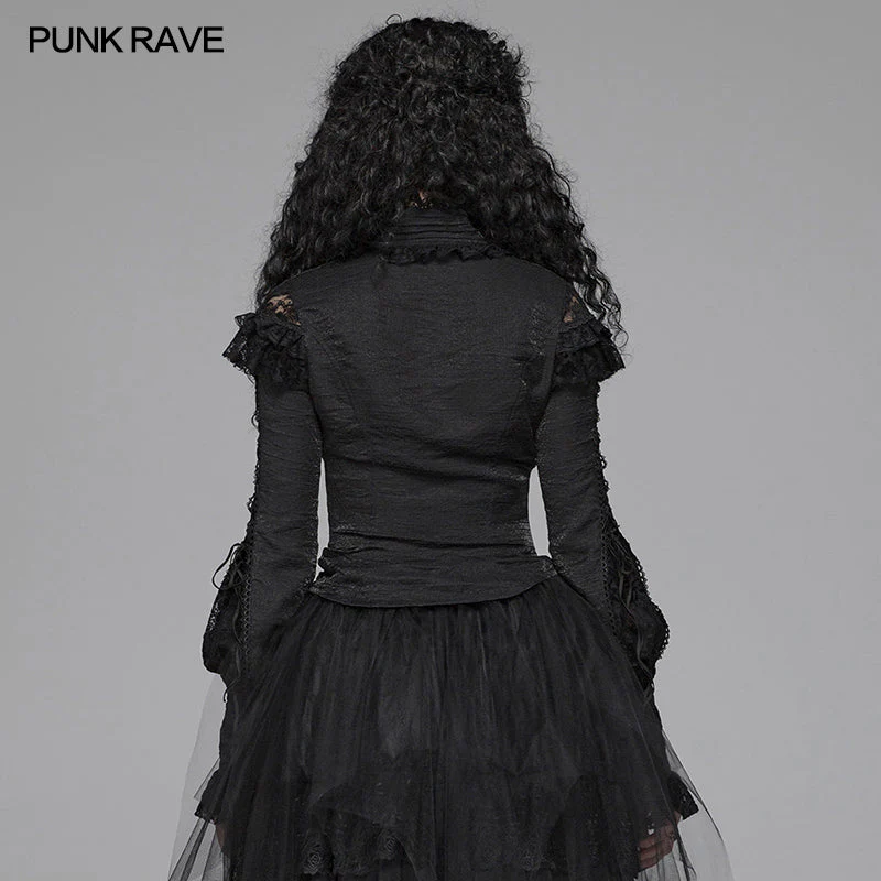 WLY-088 Lolita Long Sleeve Shirt Translucent Lace Shoulder T-shirt - Image 3