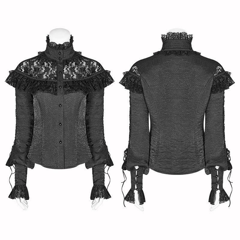 WLY-088 Lolita Long Sleeve Shirt Translucent Lace Shoulder T-shirt - Image 4