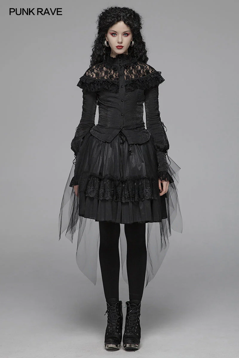 WLY-088 Lolita Long Sleeve Shirt Translucent Lace Shoulder T-shirt - Image 6
