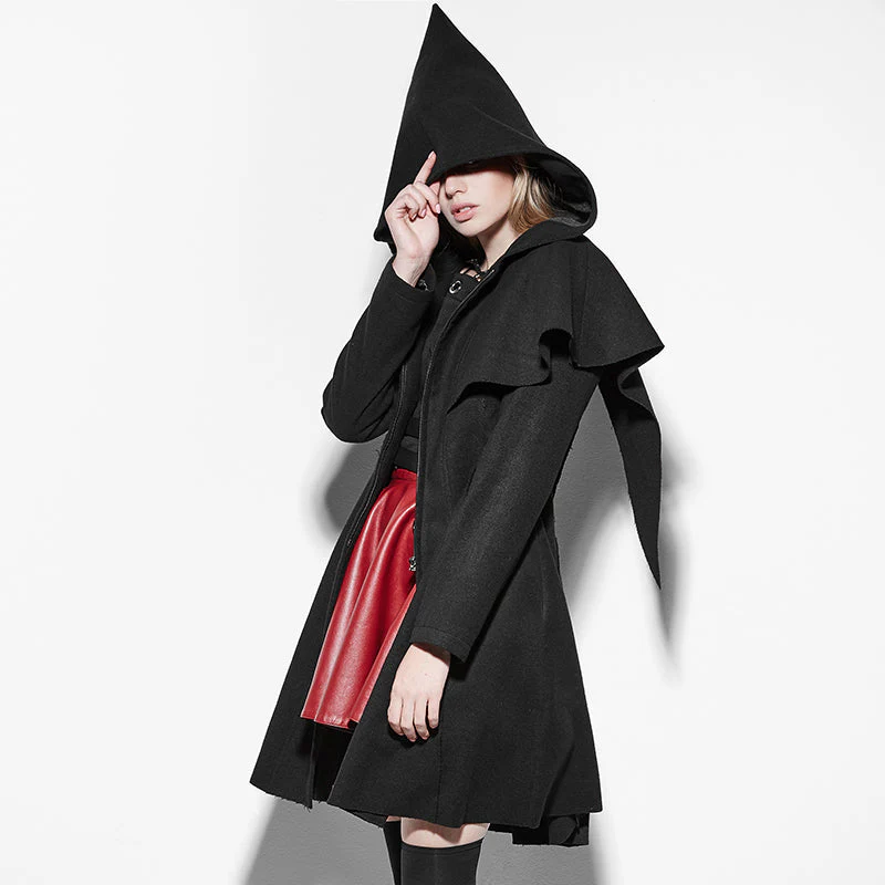 PY-160 Lolita Style black Skinny Zipper Women Gothic Coat With Hooded - Image 2