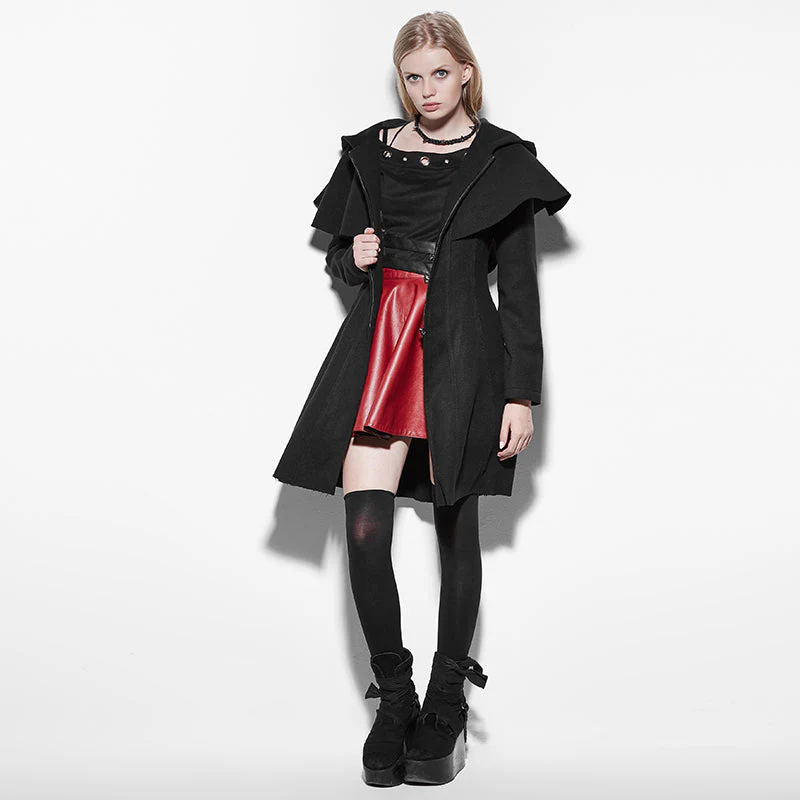PY-160 Lolita Style black Skinny Zipper Women Gothic Coat With Hooded - Image 4