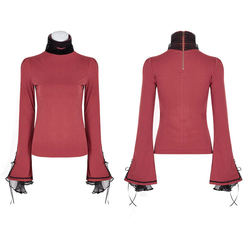 LT-009 Lolita Style High Neck Collar Lace Gothic Shirt With Palace Sleeves - Image 4