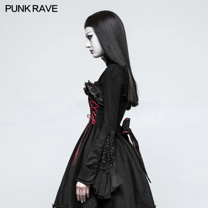 LT-009 Lolita Style High Neck Collar Lace Gothic Shirt With Palace Sleeves - Image 7