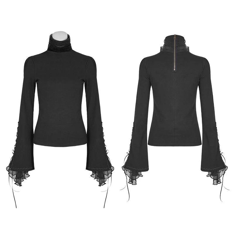 LT-009 Lolita Style High Neck Collar Lace Gothic Shirt With Palace Sleeves - Image 9