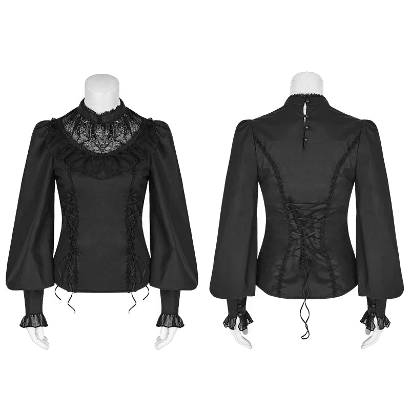 LY-063 Lolita Style Leg-of-mutton Sleeve Gothic Shirt With Lace Collar - Image 4