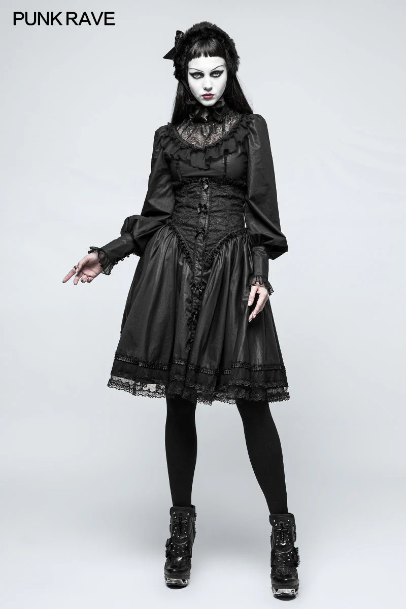LY-063 Lolita Style Leg-of-mutton Sleeve Gothic Shirt With Lace Collar - Image 6