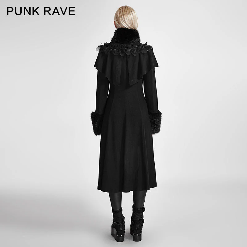 LY-059 Lolita Style Long Shawl Woolen Gothic Coat With Imitation Fur Collar - Image 3