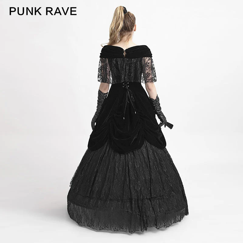 Q-273 Lolita Style Off Shoulder Velvet Lace Up Corset Gothic Dresses - Image 3