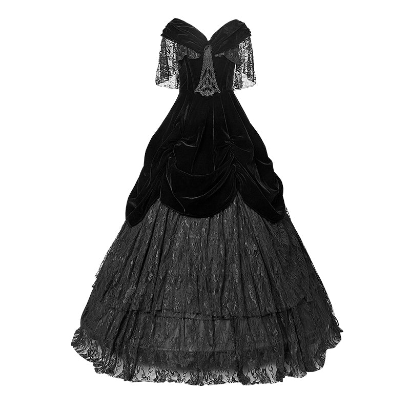 Q-273 Lolita Style Off Shoulder Velvet Lace Up Corset Gothic Dresses - Image 4