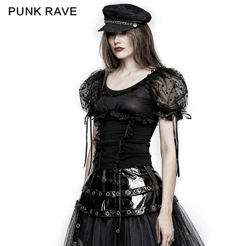 LT-008 Lolita Style Puff Sleeve Shoulder Pads Mesh Gothic T-shirts - Image 2