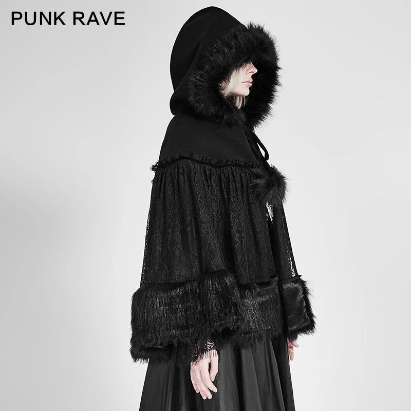 LY-057 Lolita Style Warm Gothic Coat Woolen And Lace Fabric Cloak For Women - Image 2