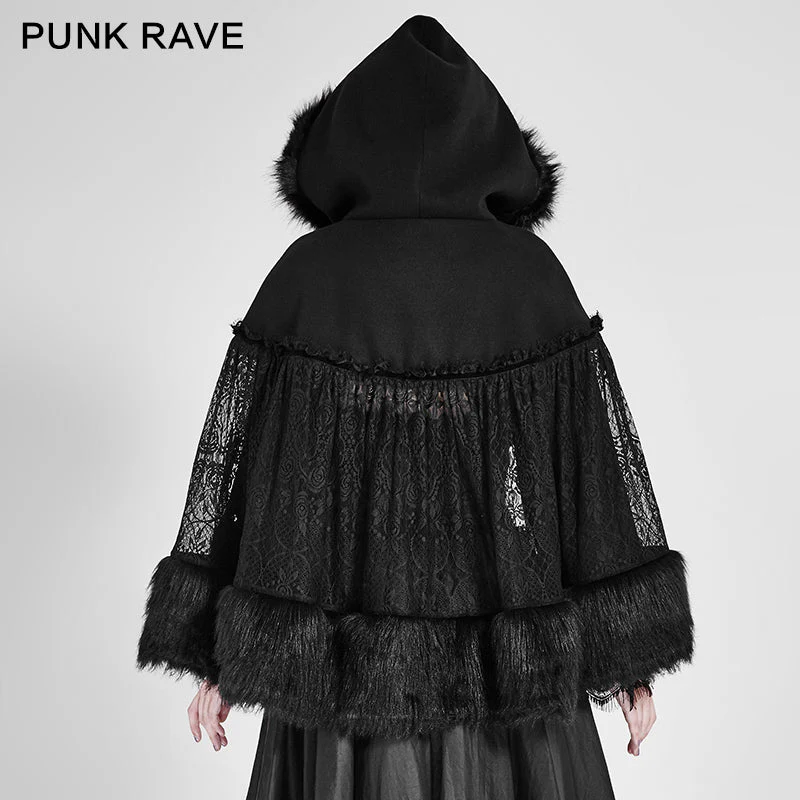 LY-057 Lolita Style Warm Gothic Coat Woolen And Lace Fabric Cloak For Women - Image 3