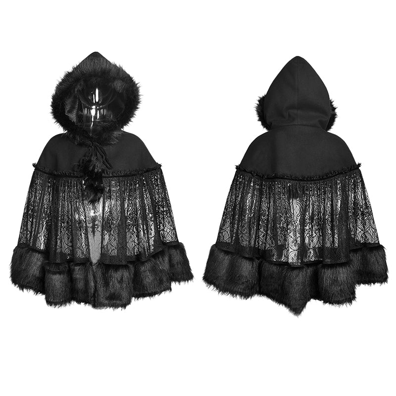 LY-057 Lolita Style Warm Gothic Coat Woolen And Lace Fabric Cloak For Women - Image 4