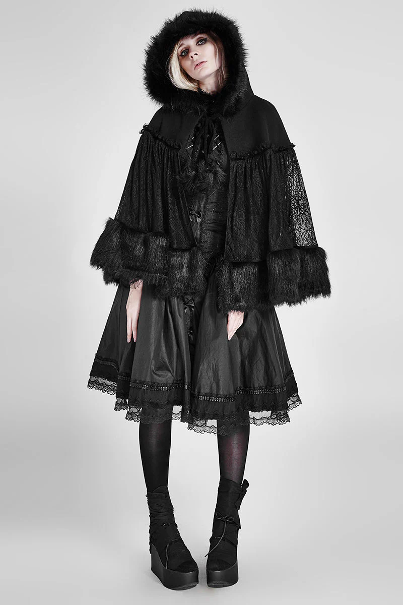 LY-057 Lolita Style Warm Gothic Coat Woolen And Lace Fabric Cloak For Women - Image 6