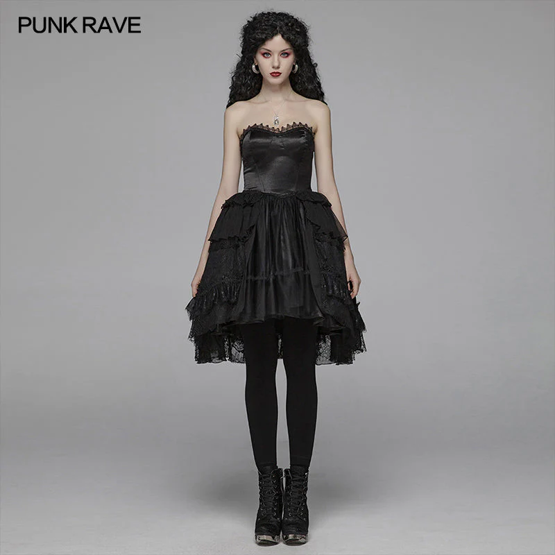 WLQ-092 Lolita Sweetheart Neck Ruffles Irregular Lace Dress
