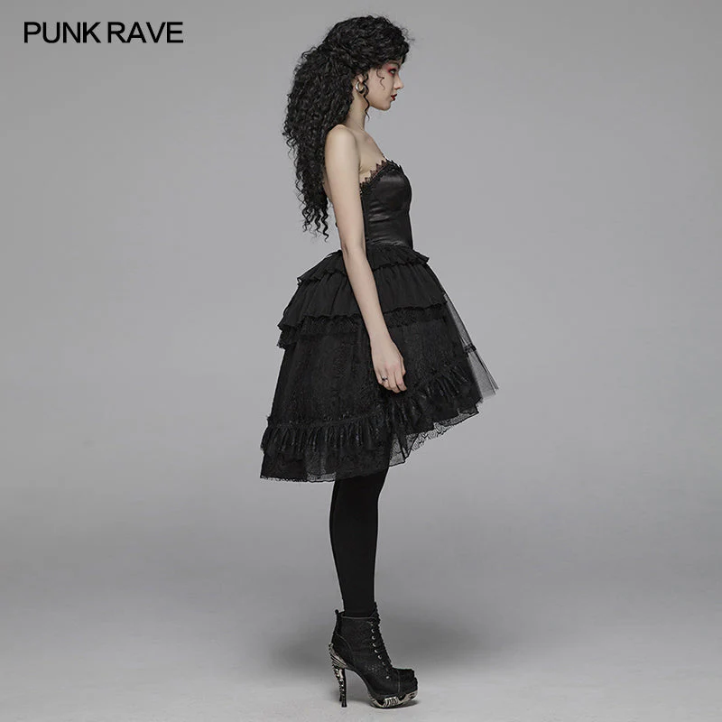 WLQ-092 Lolita Sweetheart Neck Ruffles Irregular Lace Dress - Image 2