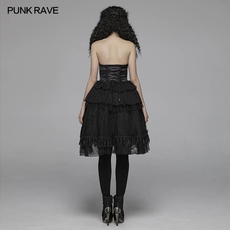 WLQ-092 Lolita Sweetheart Neck Ruffles Irregular Lace Dress - Image 3