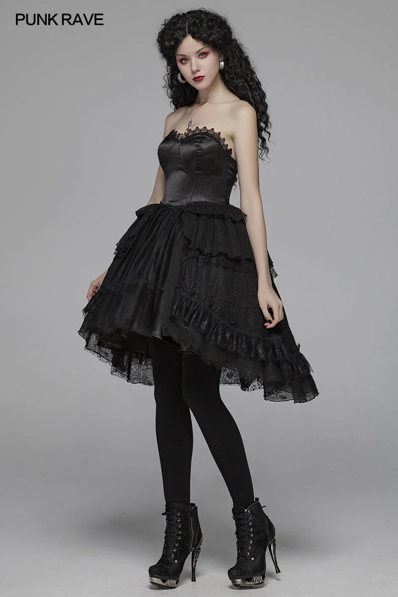 WLQ-092 Lolita Sweetheart Neck Ruffles Irregular Lace Dress - Image 6