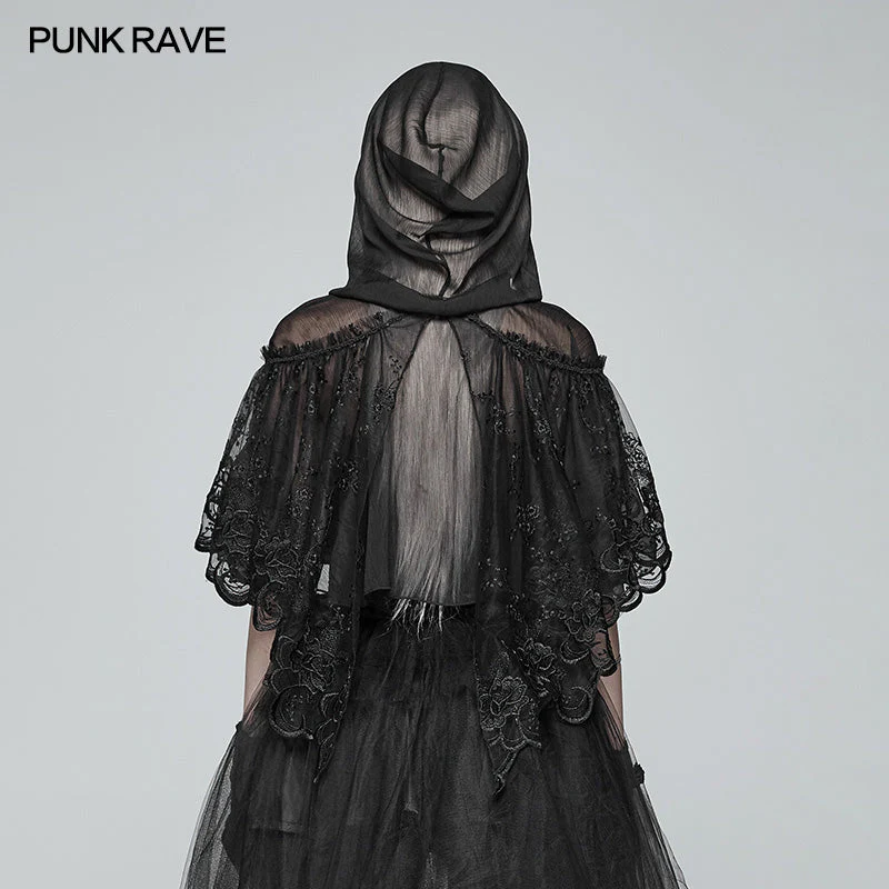 WLY-083 Lolita Transparent Lace Small Cloak With Hood - Image 3