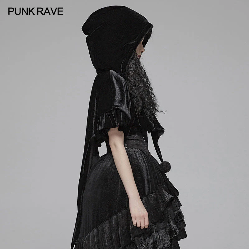 WLY-092 Lolita Velvet Short Hooded Loose Cloak With Cute Wooly Balls - Image 2