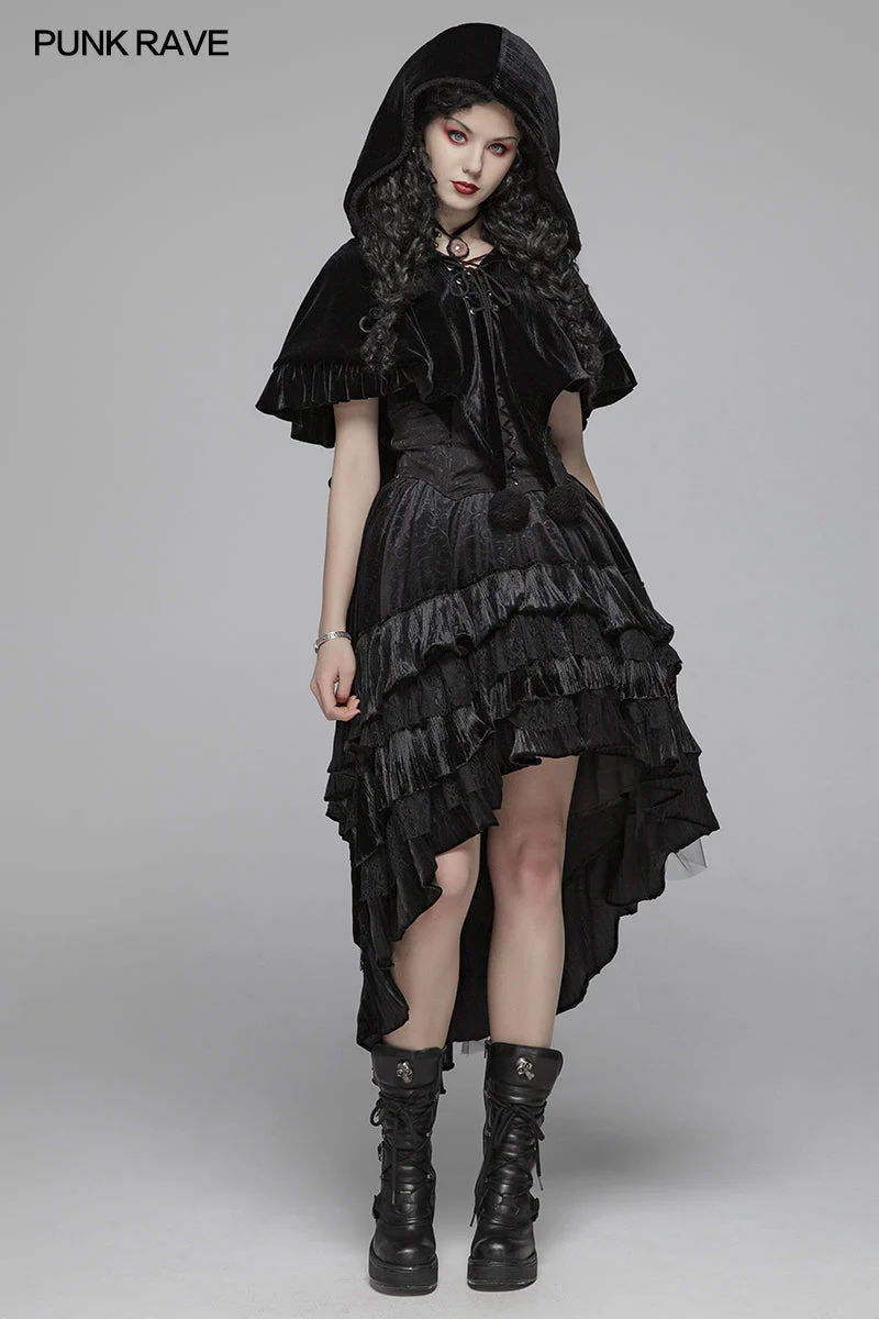 WLY-092 Lolita Velvet Short Hooded Loose Cloak With Cute Wooly Balls - Image 6