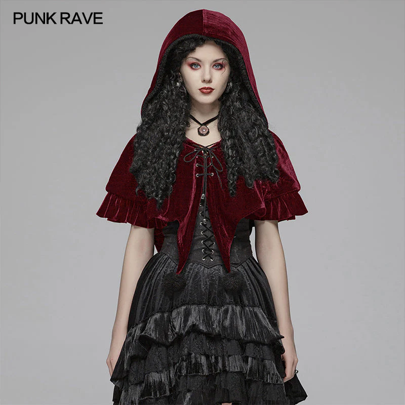 WLY-092 Lolita Velvet Short Hooded Loose Cloak With Cute Wooly Balls - Image 7