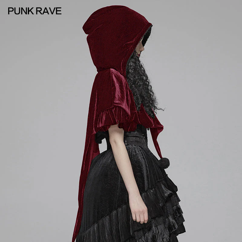 WLY-092 Lolita Velvet Short Hooded Loose Cloak With Cute Wooly Balls - Image 8