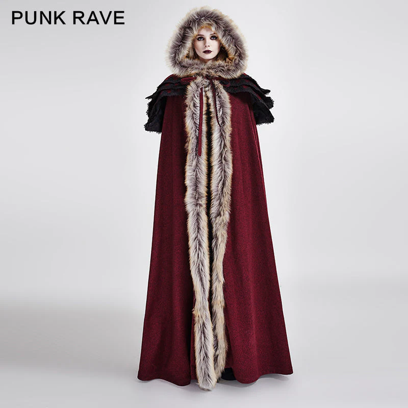 Y-673 Long Cloak Gothic Trench Coats With Excellent Wool Collar - Image 10