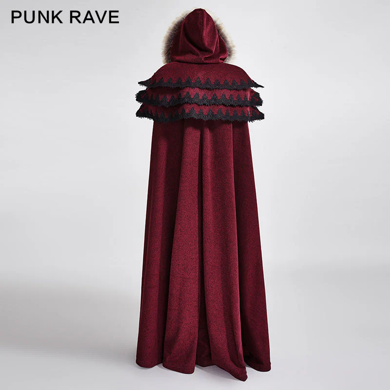 Y-673 Long Cloak Gothic Trench Coats With Excellent Wool Collar - Image 12
