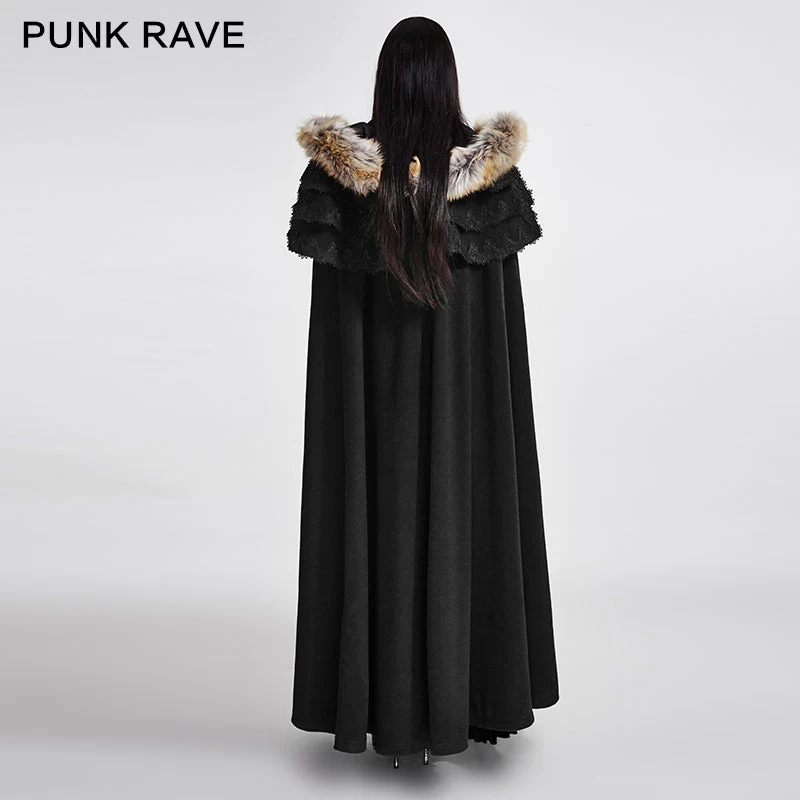 Y-673 Long Cloak Gothic Trench Coats With Excellent Wool Collar - Image 4