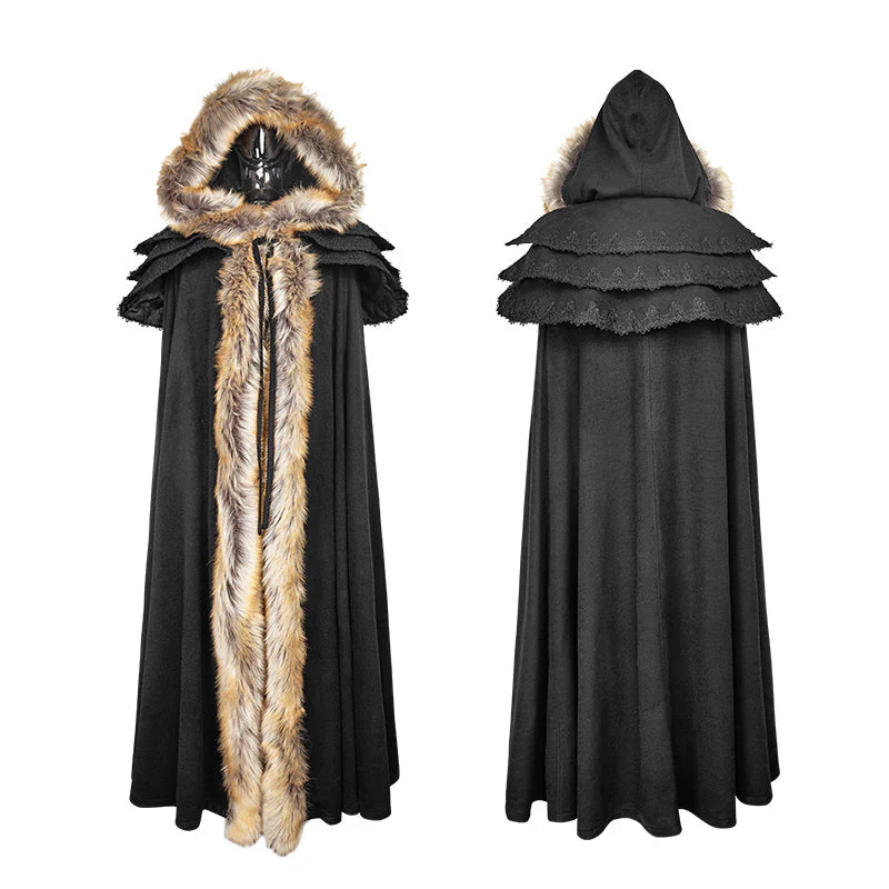 Y-673 Long Cloak Gothic Trench Coats With Excellent Wool Collar - Image 5