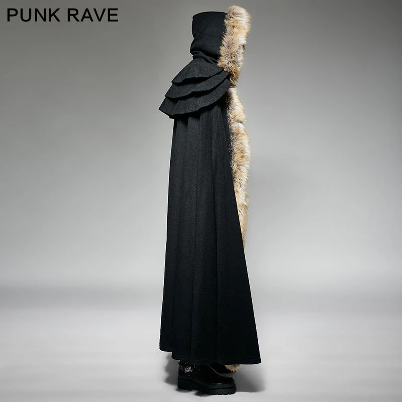 Y-673 Long Cloak Gothic Trench Coats With Excellent Wool Collar - Image 7