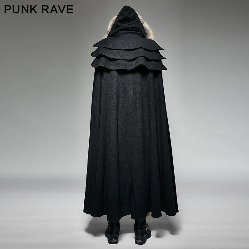 Y-673 Long Cloak Gothic Trench Coats With Excellent Wool Collar - Image 8