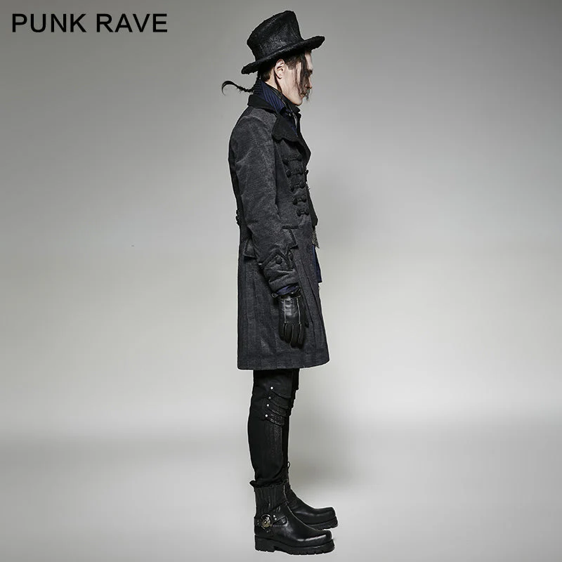 Y-705 Long Corduroy Twill Gothic Trench Coats With Flower Pattern - Image 3