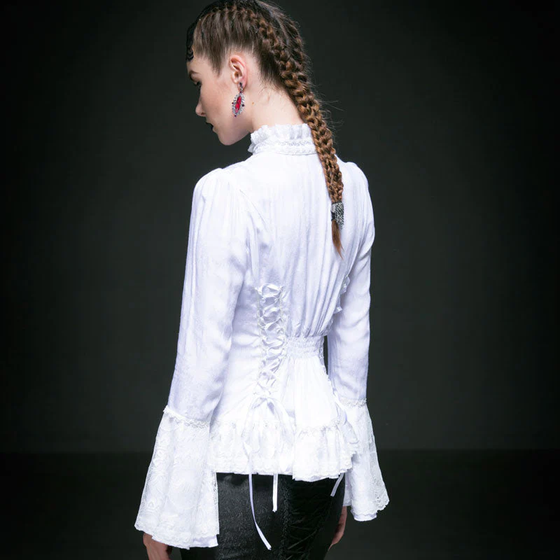 Y-544 Long Flared Sleeve Slim Fit Lace Gothic Shirt With High Neck - Image 4