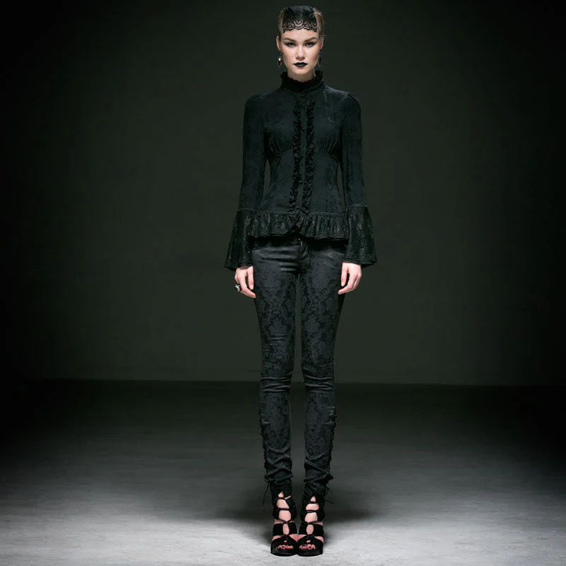 Y-544 Long Flared Sleeve Slim Fit Lace Gothic Shirt With High Neck - Image 7
