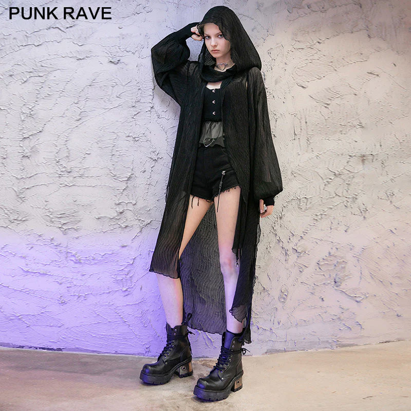 OPY-469XCF long Pointed cap pleat chiffon coat - Image 2