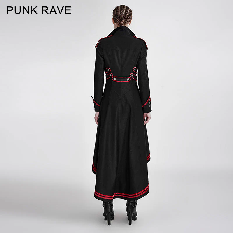 Y-675 Long Red-piped Gothic Trench Coats With Turn-down Collar For Winter - Image 2
