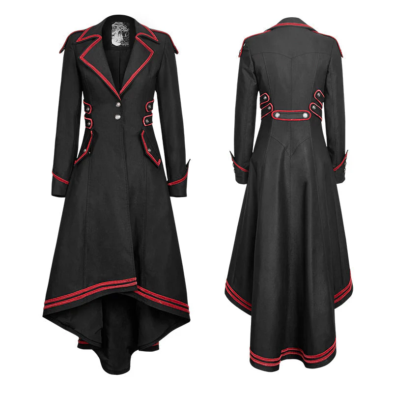 Y-675 Long Red-piped Gothic Trench Coats With Turn-down Collar For Winter - Image 5