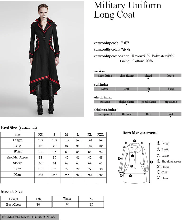 Y-675 Long Red-piped Gothic Trench Coats With Turn-down Collar For Winter - Image 7