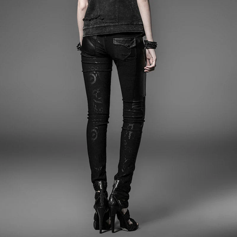 K-173 Sexy Dark Chain Printed black Long Women Punk Pants - Image 2