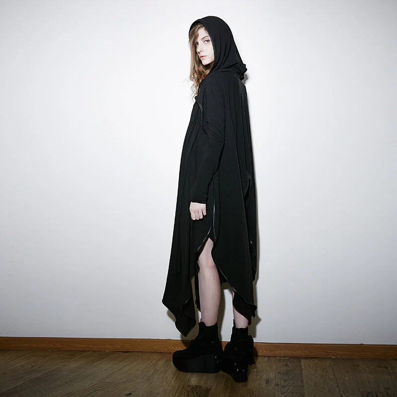 PY-134 Lovely Witch Gown Irregular Gothic Trench Coat With Hood - Image 2