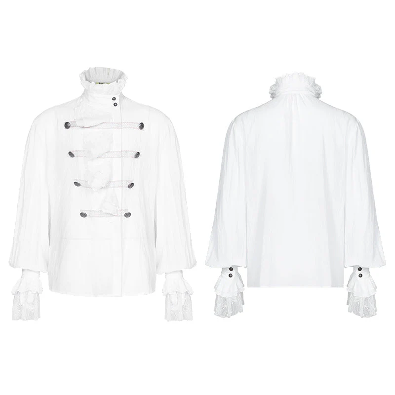 WY-1031 Men Gothic Partial Placket Lotus Leaf Loose Shirt With Standing Collar - Image 10