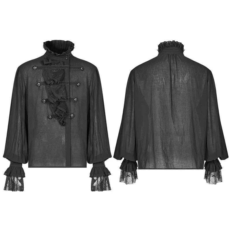WY-1031 Men Gothic Partial Placket Lotus Leaf Loose Shirt With Standing Collar - Image 4