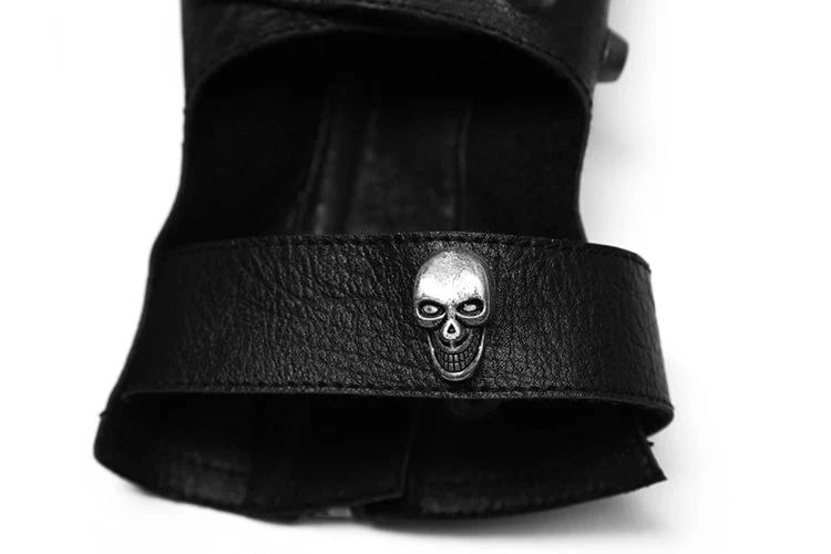 WS-256 Men Hollow-out Leather Adjustable Punk Gloves - Image 2